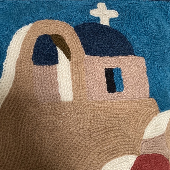 Vtg 90’s Handmade needle wool crafted Cushion Greek scenery art Size 15.5”x15.5” - Picture 6 of 13